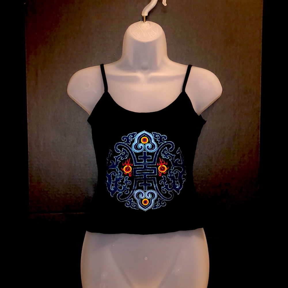 Ladies Black Tank, emblem design,spaghetti straps
